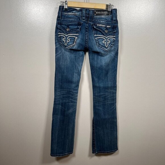 Rock Revival Jen Boot Cut Jeans Size 27 Flap Pockets Country Y2K Rodeo Blue - Picture 1 of 12